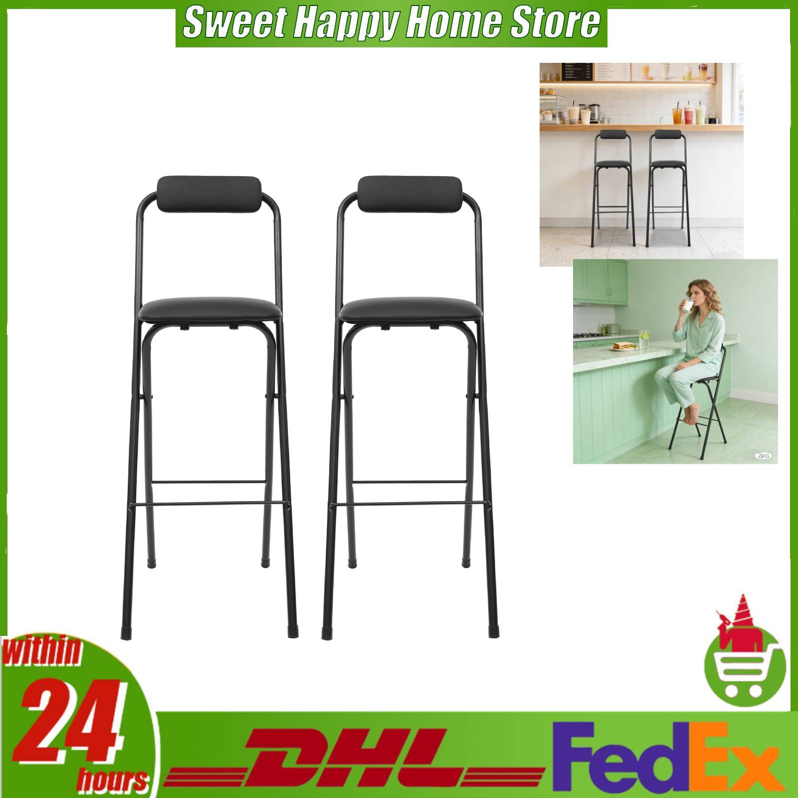 Commercial Kitchen Hardware - 2 sztuki składanych stołków barowych, przenośne